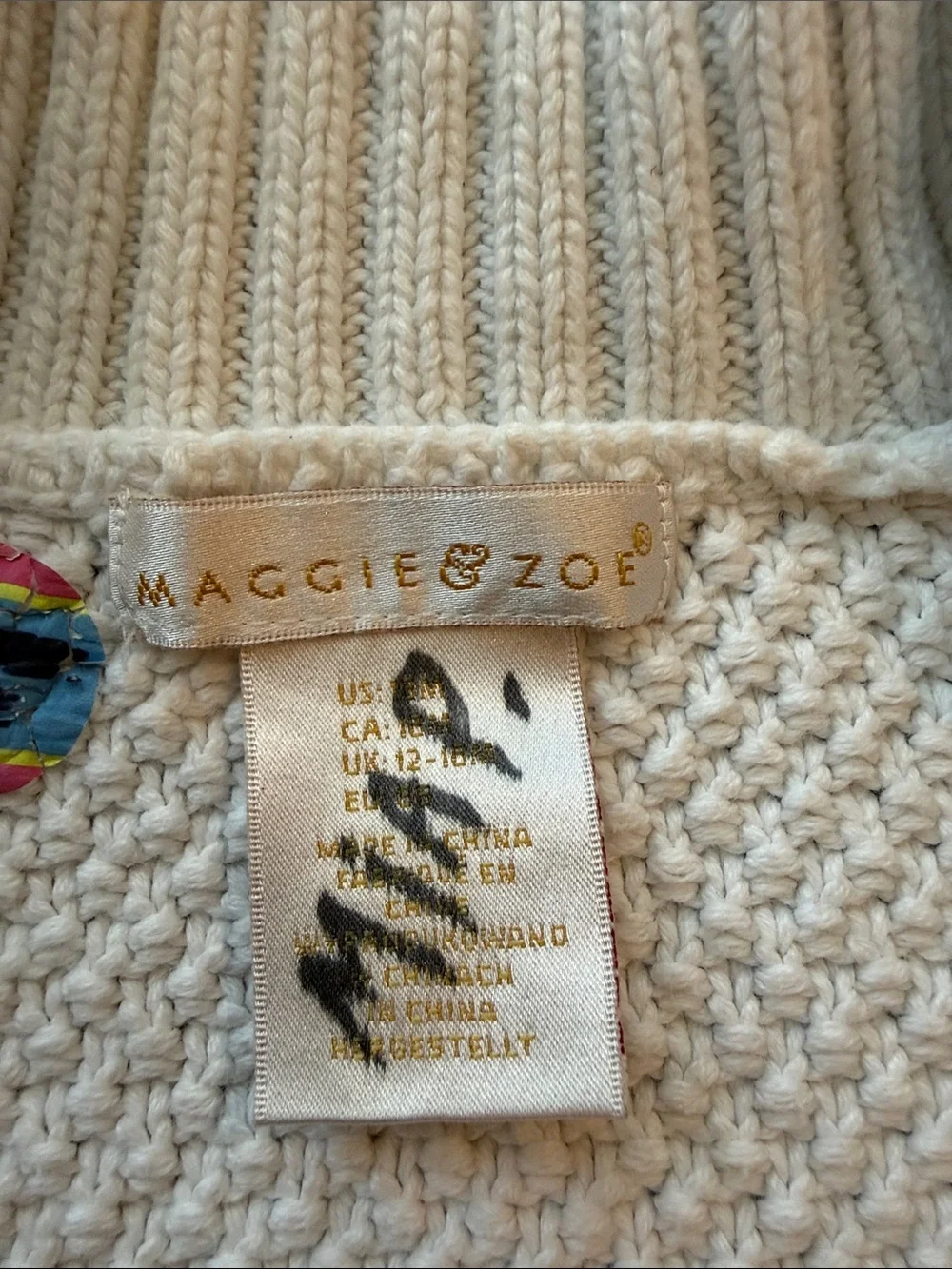 Maggie & Zoe Cream Cable Knit Scallop-Edge Cardigan